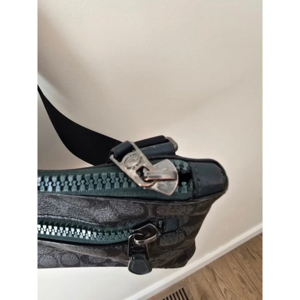 Coach‎ Signature Monogram Crossbody Bag Charcoal Black Green C0755 Messenger